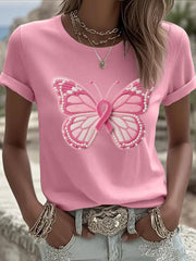 T-shirt Décontracté Imprimé Papillon Rose Femme