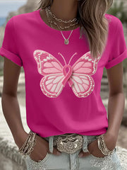 T-shirt Décontracté Imprimé Papillon Rose Femme