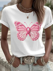 T-shirt Décontracté Imprimé Papillon Rose Femme