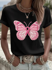 T-shirt Décontracté Imprimé Papillon Rose Femme