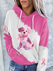 Hoodie rose de soutien de conscience de cancer du sein de ruban rose de chien des femmes