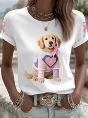 T-shirt de soutien de sensibilisation au cancer du sein ruban rose chien rose femme
