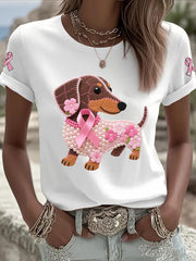 T-shirt Décontracté Femme Imprimé Ruban Rose