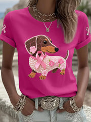 T-shirt Décontracté Femme Imprimé Ruban Rose