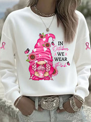 Sweat-shirt Décontracté Imprimé Ruban Rose Pour Femme