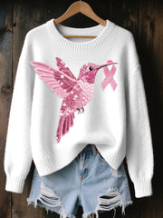 Pull Cozy Femme Rose Brodé Colibri