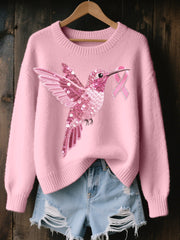 Pull Cozy Femme Rose Brodé Colibri