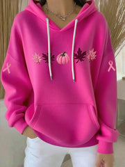 Sweat à capuche décontracté imprimé ruban rose pour femmes