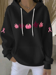 Sweat à capuche décontracté imprimé ruban rose pour femmes
