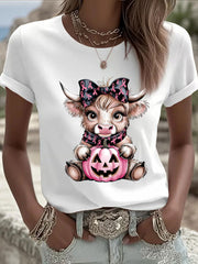 Women's Breast Cancer Awareness Highland Cow Imprimer T-shirt décontracté