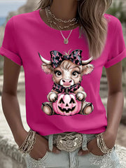 Women's Breast Cancer Awareness Highland Cow Imprimer T-shirt décontracté