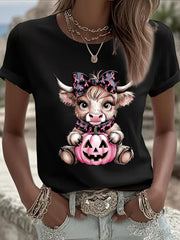 Women's Breast Cancer Awareness Highland Cow Imprimer T-shirt décontracté