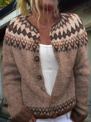 Pull islandais d'hiver pour femmes col rond lâche bouton Cardigan