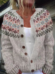 Pull islandais d'hiver pour femmes col rond lâche bouton Cardigan