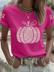 Sensibilisation au cancer du sein T-shirt décontracté à imprimé citrouille rose pour femmes