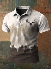 Haut à manches courtes décontracté imprimé cerf vintage western pour hommes