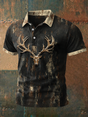 Retro Western Style Elk Art Imprimé Casual Tops pour hommes