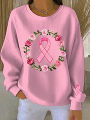 Sweatshirt Décontracté Femme Rose Imprimé Cancer Du Sein