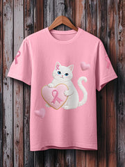 T-shirt rose de soutien de conscience de cancer du sein de ruban de chat rose des femmes