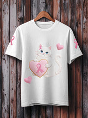 T-shirt rose de soutien de conscience de cancer du sein de ruban de chat rose des femmes