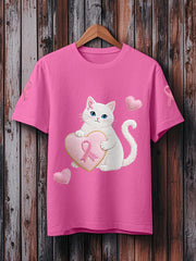 T-shirt rose de soutien de conscience de cancer du sein de ruban de chat rose des femmes