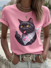 T-shirt Décontracté Femme Chat Rose Ruban Imprimé