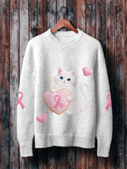 Pull Femme Rose Chat Rose Ruban Sensibilisation Au Cancer Du Sein