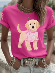 T-shirt de soutien de sensibilisation au cancer du sein ruban rose chien rose femme