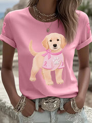 T-shirt de soutien de sensibilisation au cancer du sein ruban rose chien rose femme