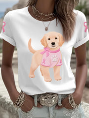 T-shirt de soutien de sensibilisation au cancer du sein ruban rose chien rose femme