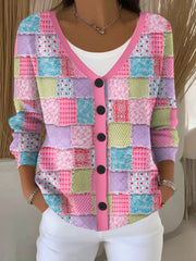 Cardigan Femme Rose Patchwork Imprimé Cancer Du Sein