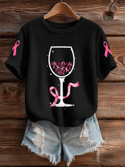 T-shirt à manches courtes en verre à vin Breast Cancer Femme