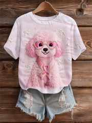 T-shirt de soutien de sensibilisation au cancer du sein ruban rose chien rose femme