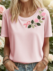 Tee-shirt Femme Rose Floral Ruban Brodé