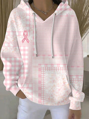 Sweat à Capuche Décontracté Femme Rose Cancer Du Sein Imprimé