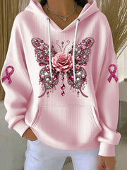 Femmes de sensibilisation au cancer du sein rose papillon Imprimer Casual Sweatshirt