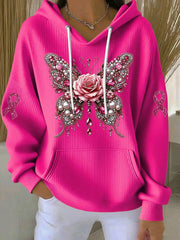 Femmes de sensibilisation au cancer du sein rose papillon Imprimer Casual Sweatshirt