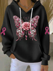 Femmes de sensibilisation au cancer du sein rose papillon Imprimer Casual Sweatshirt