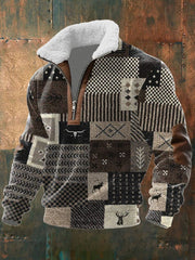 Sweat à capuche zippé à doublure en molleton imprimé western vintage