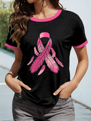 T-shirt Plume Ruban Rose Cancer Du Sein Pour Femme