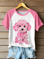T-shirt rose fourrure chien Patchwork Art des femmes