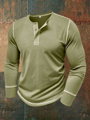 T-shirt à manches longues à col Henley décontracté de couleur unie pour hommes