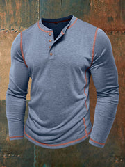 Couleur unie Casual Henley col T-shirt à manches longues pour hommes