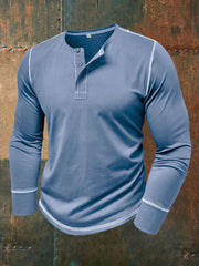 T-shirt à manches longues à col Henley décontracté de couleur unie pour hommes