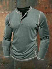 Couleur unie Casual Henley col T-shirt à manches longues pour hommes