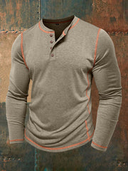 Couleur unie Casual Henley col T-shirt à manches longues pour hommes