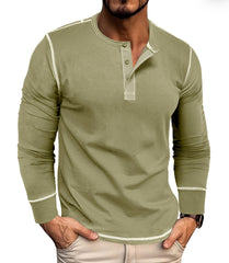 T-shirt à manches longues à col Henley décontracté de couleur unie pour hommes