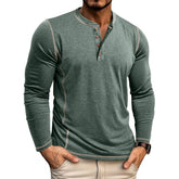 Couleur unie Casual Henley col T-shirt à manches longues pour hommes