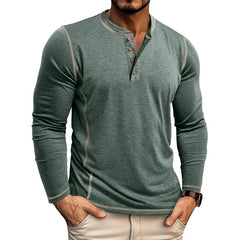 Couleur unie Casual Henley col T-shirt à manches longues pour hommes