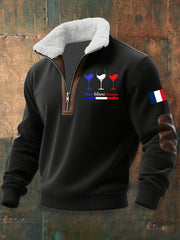 Chandail à capuchon zippé bleu blanc rouge baggy pour homme